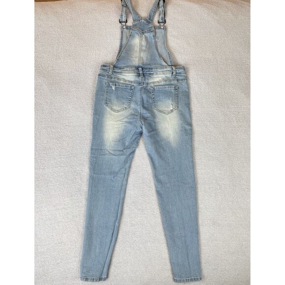 Encore Denim Overalls Juniors Size 8/9 Distressed Blue Stretch - Picture 4 of 16